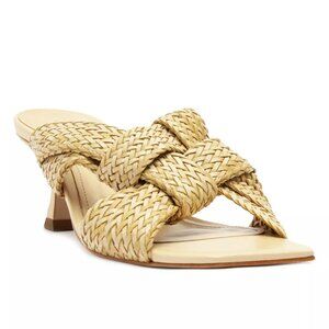 168$ SCHUTZ Kali Kitten Heel Slip On Sandals Women's Size 9 US Beige